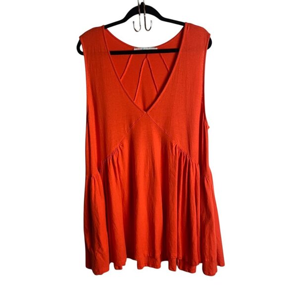 Free People Beach Size Medium Red Coral Mini Dress Swim Cover Up Hemp Cotton - Picture 7 of 7